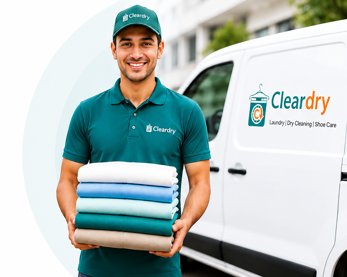 Cleardry delivery executive with folded clothes